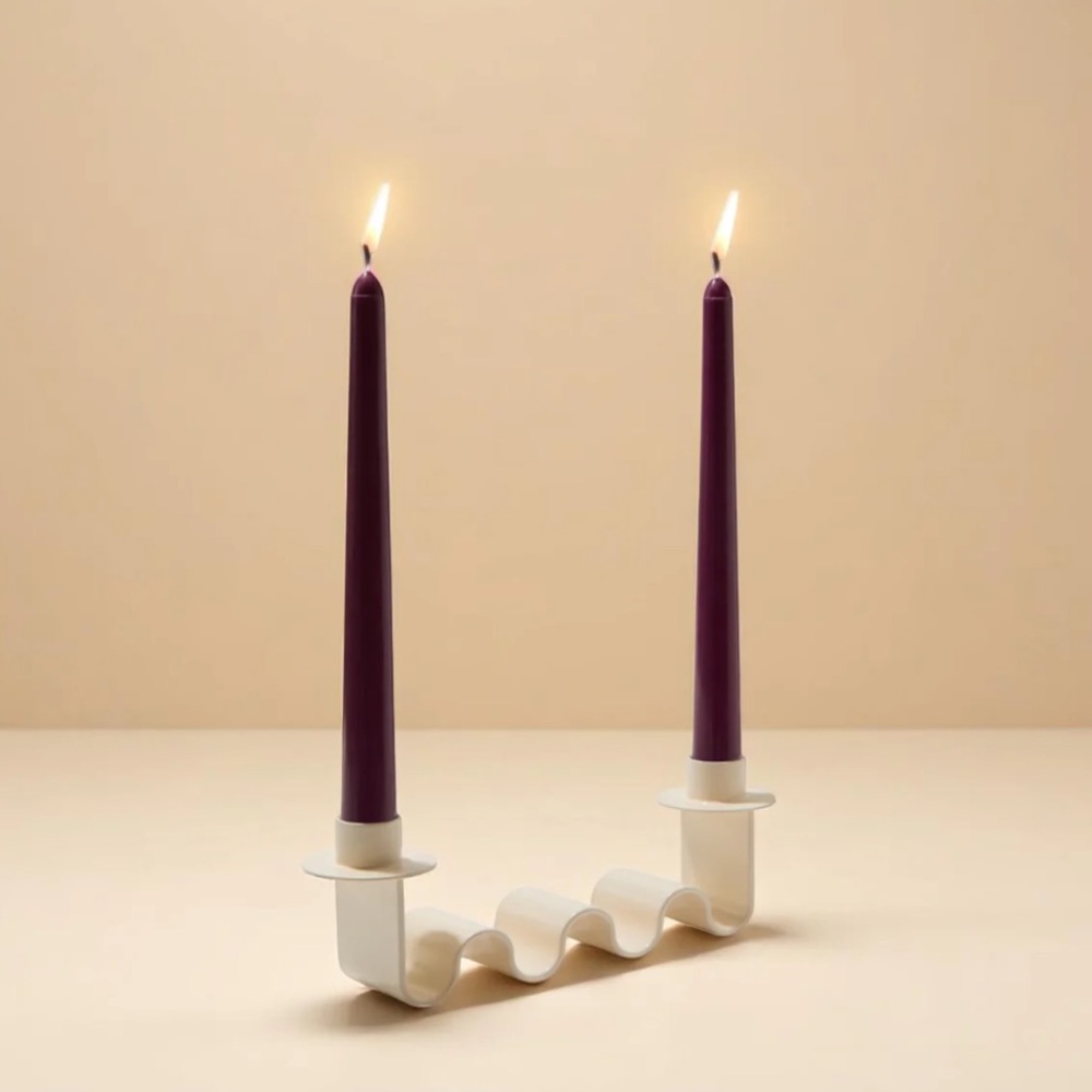 Modern Wavy Candle Holder | Minimalist White 2-Taper Accent